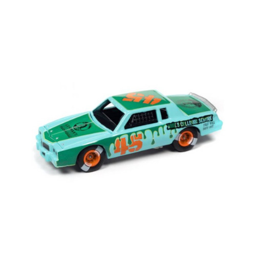 Miniatura Carro Pontiac Grand Prix Stock Car (1982) - Demolition Derby #45 - Azul / Verde - Street Freaks - 1:64 - Johnny Lightning