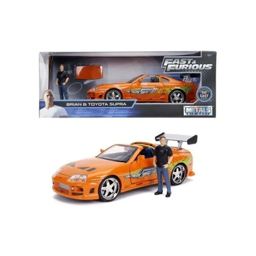 Miniatura Carro Toyota Supra - c/ Figura Brian - Velozes e Furiosos - Metals Die Cast - 1:24 - Jada Toys