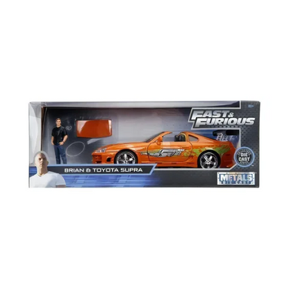 Miniatura Carro Toyota Supra - c/ Figura Brian - Velozes e Furiosos - Metals Die Cast - 1:24 - Jada Toys